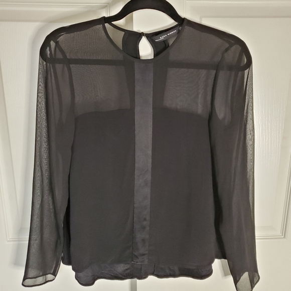 ZARA Black Sheer Sleeve Blouse - Picture 4 of 7